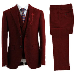 Threebooy Elegan 3 Pieces Men's Tweed Suit Peak Lapel Single Breasted Tuxedo Suits For Men Set Wedding Dresses