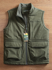 Threebooy Functional Workwear Vest Men Winter Outdoor Windproof Water-proof Plus Velvet Thickened Warm Standing Collar Fleece Waistcoat