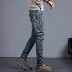 Threebooy Men's Fashion Vintage Jeans Autumn New Slim Distressed Personalized Pants Male Brand Clothing Denim Trousers Streetwear