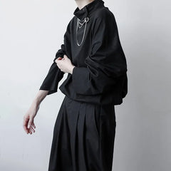 Threebooy Mens T-Shirt Button Half Turtleneck T-Shirt Autumn Japanese Streetwear Temperament Personality Long Sleeve Top Men'S Clothing