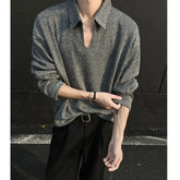 Threebooy American High-end V-neck Polo Shirt Long-sleeved T-shirt Men's Spring Autumn Couple's Trend Simple Base Shirt Elegant Streetwear