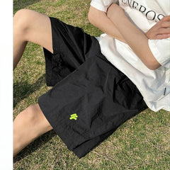 Threebooy American Sports Shorts High Waist Wide-leg Five-leg Pants Japanese Fashion Trend Casual Loose Summer Thin Black Pants Aesthetic