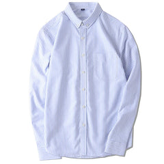 Threebooy Spring Men Oxford Cotton Shirt Casual Loose Long Sleeve Button Down Shirt Man Simple Collar Stripe Shirt Tops High Quality