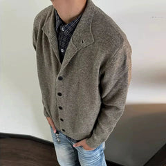Threebooy American Vintage Cardigan Coats Light Luxury Knitted Lapel Long Sleeve Men Sweater Jacket Leisure Premium Quality Knitwear M-3XL