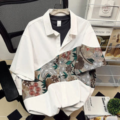Threebooy Summer Embroidered Shirts Men Fashion Casual Flower Shirts Mens Japanese Streetwear Loose Short Sleeve Shirts Men Plus Size