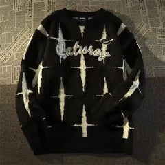 Threebooy Knitted Sweater High Street Sweater Star Loose Lazy Round Neck