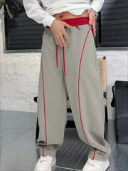 Threebooy American Style Contrast Joggers Men Curved Blade Loose Fit Designer Trousers