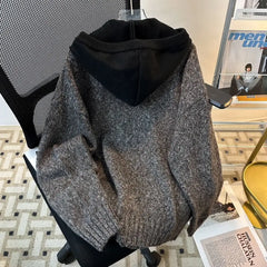 Threebooy American Trendy Hooded Cardigan Men Korean Style Fashion Zipper Casual Loose Hooded Knitted Sweater Autumn Winter Jacket Chic