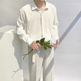 Threebooy Light Luxury High-end Apricot Pleated Striped Long-sleeved Shirt for Men in Autumn High-end Business Casual No-iron Slim Shirt