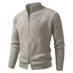 Threebooy Autumn Winter Stand Collar Knitted Sweatercoat Men Fashion Solid Color Geometric Knit Cardigan Mens Casual Sweater Jacket Coat