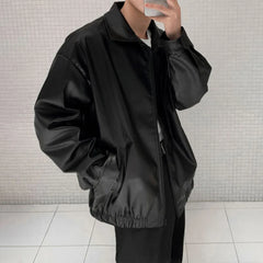 Threebooy Mens Y2k Loose Leather Jacket Fashion Trend Heavy Pu Motorcycle Mens Tops New Autumn And Winter Elegant Handsome Casual Jacket