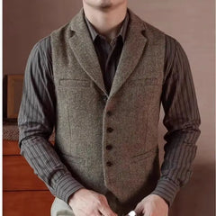 Threebooy Autumn Winter Woolen British Retro Horse Clip Casual Slim Suit Collar Vest Men