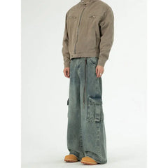 Threebooy Cargo jeans men new Side pocket design Men's Denim full trousers Male Casual Youth street dance Loose Wide Leg jeans unisex