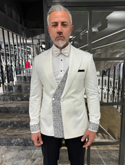 Threebooy Elegant Men Suits 2 Piece Blazer Pant Double Breasted Crystals Formal Occasions Celebrity Prom Party Suit