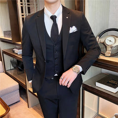 Threebooy Men's Korean Slim Fit 3-Piece Suit Double Breasted 5XL Business Formal Wedding Groom Best Man Career Office Outfit