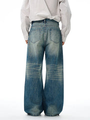 Threebooy American Retro Jeans Men's Oversize Baggy Wide Legs Classic Wash Cotton Denim Pants Hip-hop Rock Streetwear Loose Trousers