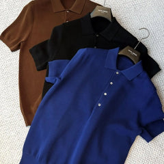 Threebooy Men summer fashion urban solid color simple and fashionable 4-button knitted short-sleeved Polo shirt