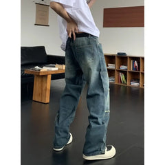 Threebooy American street men and women spring and autumn straight tube washed workwear jeans for couples loose retro casual pants y2k