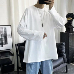 Threebooy Long-sleeved T-shirt for Men in Autumn Loose and Versatile Solid Color Bottoming Korean Style Simple Top Casual Bottoming Shirt