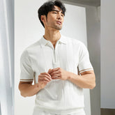 Threebooy Men's Casual Zipper Polo Shirt Solid Color Texture Lapel Breathable Leisure Tees for Men Summer Light Luxury Knitwear New