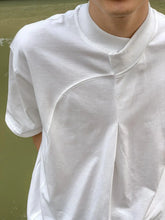 Threebooy Minimalist Retro Top Chinese Stand Collar Irregular Splicing Niche T-shirt Round Neck Simple Solid Color Short Sleeves Tees Men