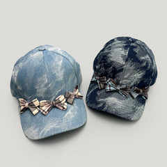 Threebooy Korean Retro Bandhnu Bow Solid Baseball Hats New Men Women Sunshade Personal Versatile Distress Fashion Outdoor ins Peaked Caps