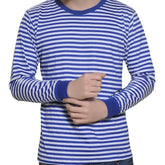 Threebooy Long-sleeved Men's T-shirt Loose Retro Versatile Spring Autumn Clothes Blue White Striped Cotton Sailor Suit