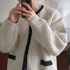 Threebooy Mens Sweater Contrast Color Texture Casual Knit Sweater Autumn Streetwear Fashion All-Match Youth Long-Sleeve Top Men'S Clothing