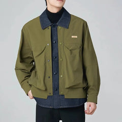 Threebooy Mens High-Grade Denim Patchwork Jacket Coat Spring And Autumn New Fashion Trend Loose Lapel Fake Two-Piece Workwear Tops Men