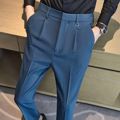 Threebooy Autumn Winter Thick Woolen Men's Pants Fashion Casual Business Dress Pants Slim Fit Office Social Trousers Pantalon Homme