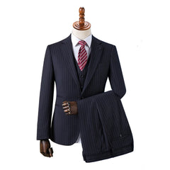 Threebooy Premium Suit British Striped for Men's Business Formal Dress, Wedding, and Groom, Slim-fit Coat Vest & Pants
