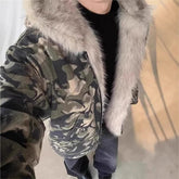 Threebooy Fashion men's Camouflage Cotton-padded Coat Fur Hooded Zipper Thick Warm Quilted Jacket Winter Y2K Zip up Hoodie