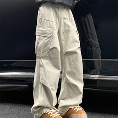 Threebooy Autumn Big Pocket Men's Cargo Pants Japanese Y2k Harajuku Loose Straight Wide Leg Trousers Baggy Pants Man Hip Hop Sweatpants