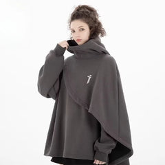 Threebooy Fashion Cloak Hoodies Men Streetwear Hoodie Pullovers Black Gray Darkwear Oversized High Collar Sweatshirt Unisex