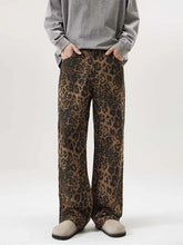 Threebooy 100% Cotton Leopard Print Men's Straight Jeans Baggy Fashion Designer Casual Pants Personality Streetwear Hip Hop Male Trousers