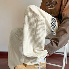 Threebooy Black Casual Pants Men Fashion Oversized Wide Leg Pants Men Streetwear Hip-hop Loose Pleated Pants Mens White Trousers