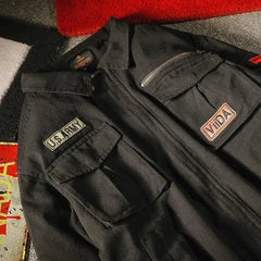 Threebooy Jacket Men's Spring Autumn Tooling Multi-Pocket Casual Zipper Buttons Turndown Collar Loose Air Force Pilot Jackets Coat