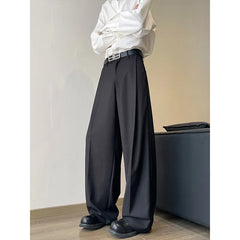 Threebooy Men Wide Leg Pants Solid Color Mopping pants Joggers Loose Pleated Casual Trousers Men Streetwear 2025 NEW Fashion Long Pants
