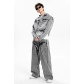 Threebooy American Premium Jacket Denim Suit Spring Casual Loose Jacket Jacket Pants Set