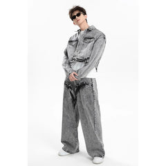 Threebooy American Premium Jacket Denim Suit Spring Casual Loose Jacket Jacket Pants Set