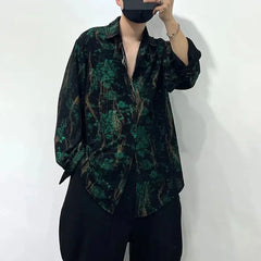 Threebooy Mens Shirt Irregular Sequin Long Sleeved Shirt Autumn Casual Fashion Youth Trend Personalized Printed Top Men's Clothing