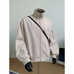 Threebooy Mens Jacket Solid Color Stand Collar Classic Caot man Zip trim Casual Outdoor Bomber jeacket Streetwear Urban Fashion