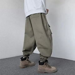 Threebooy Japanese Style Loose-fit Wide-leg Cargo Pants For Men Autumn/winter Casual Vintage Pants Sensibilityniche Design