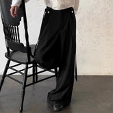 Threebooy Men Pants Solid Color Button Joggers High Waist Casual Trousers Men Streetwear Loose Fashion Male Wide Leg Pants S-5XL