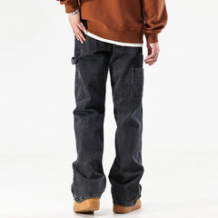 Threebooy High Street Jeans Men's Spring and Autumn American Retro Straight Leg Pants Zipper Floor Pants
