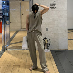 Threebooy Fashion Men Vest Tshirt SetsTracksuit Sportswear Sleeveless T-shirt Long Pants Streetwear 2 Piece Set Male Clothes