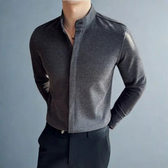 Threebooy Men's Woolen Long-sleeved Shirt Warm Autumn and Winter Large Size Slim Light Luxury Versatile Handsome Shirt