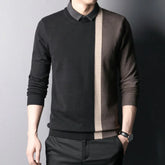 Threebooy New Men's Wool Blend Sweater Shirt with Faux Collar, Striped Color Block Design Knit Sweater Sweater Men Casual Fashion