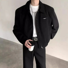 Threebooy Short Jacket Men's Autumn Winter Handsome American Shoulder Pad Coat High-end Lapel Baseball Uniform