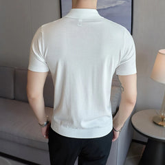 Threebooy Summer Knitted Polo Shirt Solid Color Business Casual POLO Men Short Sleeve Shirt High Quality Golf Shirts Mens Clothes